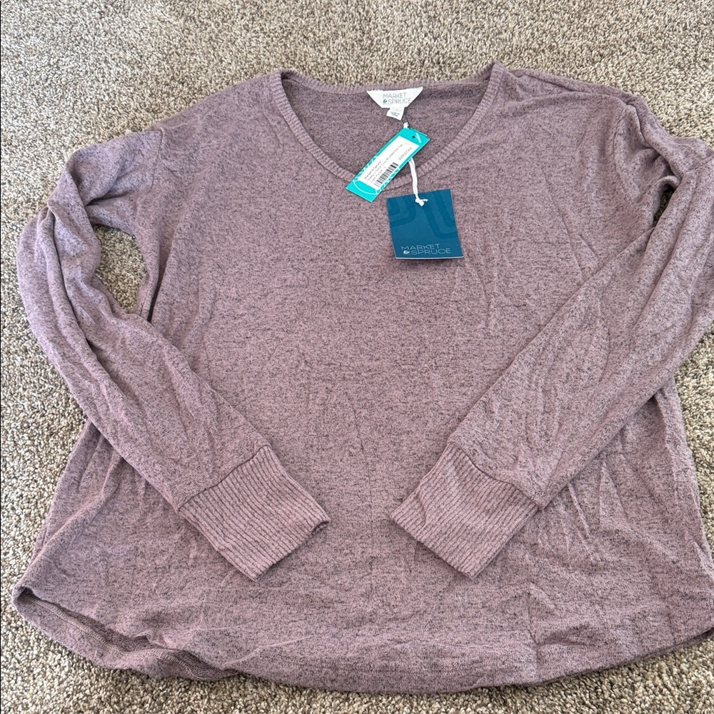 Market & Spruce Heathered Purple Long Sleeve Tee